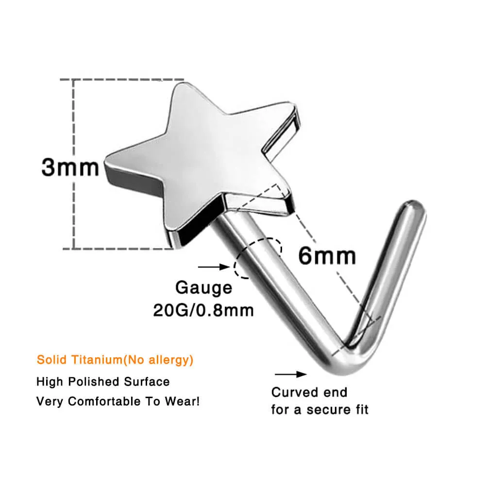 20G Titanium L-shaped Crescent Star Nostril Stud