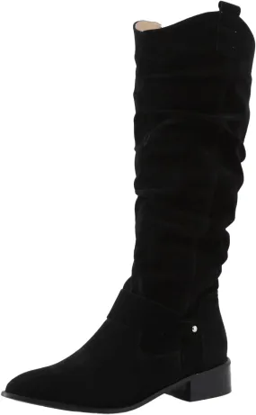 Ankle Boots For Women Retro Solid Color Thigh High Boots Pleated Suede Chunky Heeled Knee High Cowgirl Boots