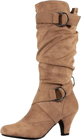 Ankle Boots For Women Suede Cross Belt Thigh High Boots Low Heeled Pull On Knee High Boots Mid Calf Bootie