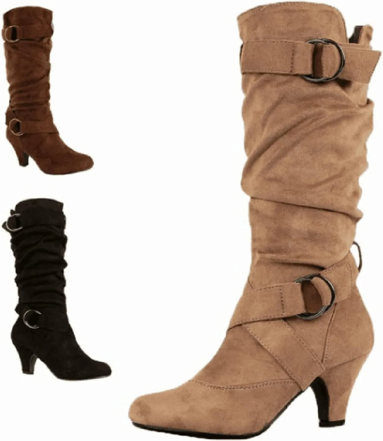 Ankle Boots For Women Suede Cross Belt Thigh High Boots Low Heeled Pull On Knee High Boots Mid Calf Bootie