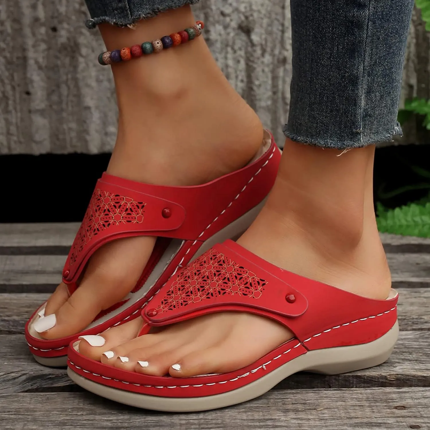 Avylays Orthopedic Sandals for Women 2025 Open Toe Summer Walking Slides Sandals Comfort Casual Cushion Wedge Sandals