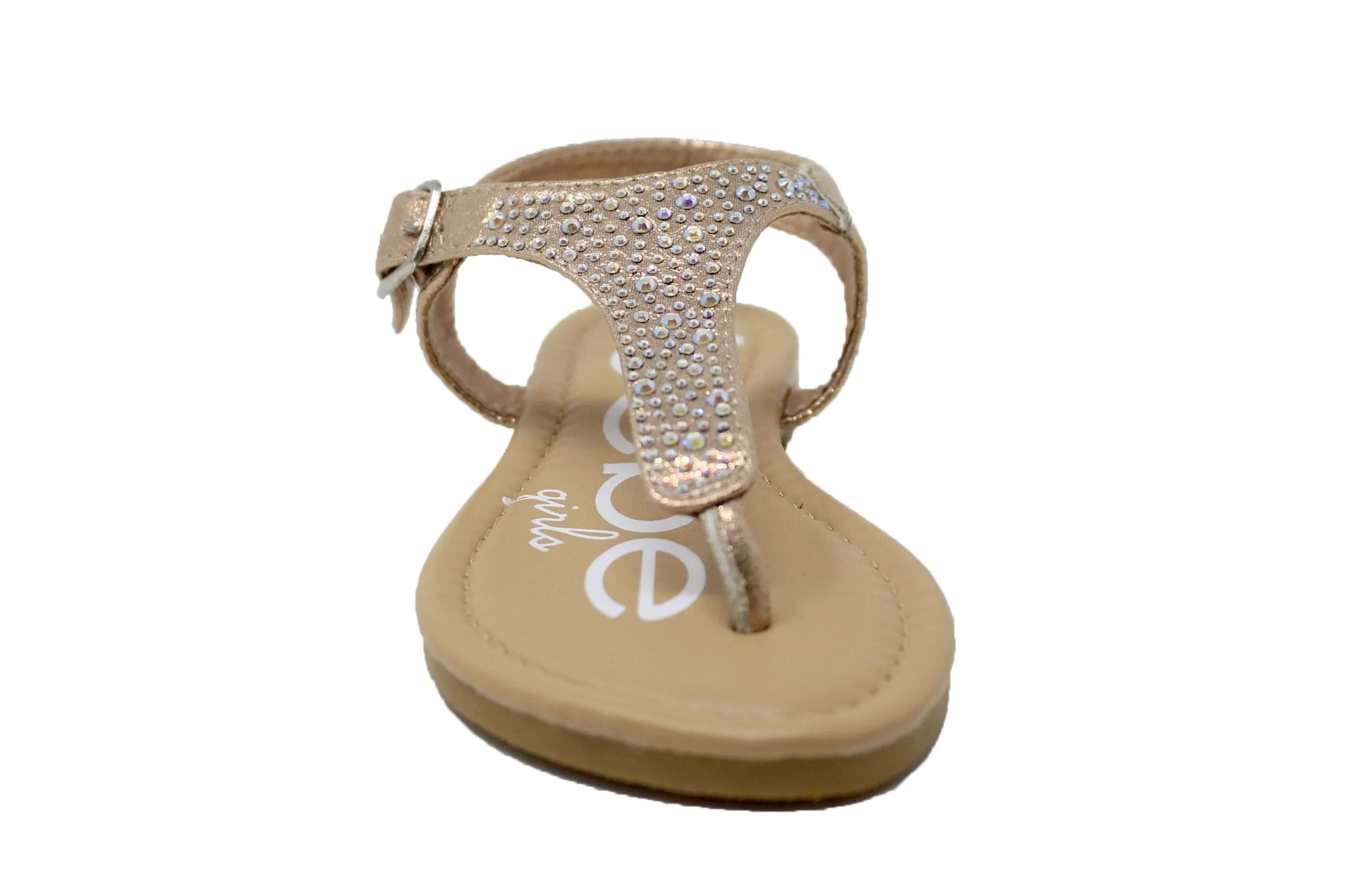 Bebe Girls Big Kid Metallic Rhinestone Thong Slide Sandal With Adjustable Back Strap - Fashion Summer Bling Shoes