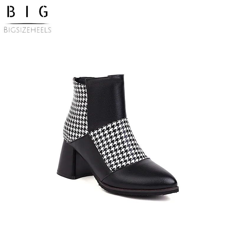 Bigsizeheels Retro thick heel Ankle Boots - Houndstooth