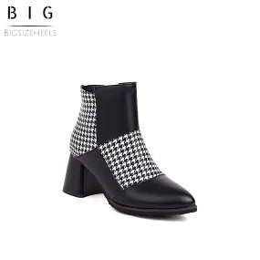 Bigsizeheels Retro thick heel Ankle Boots - Houndstooth
