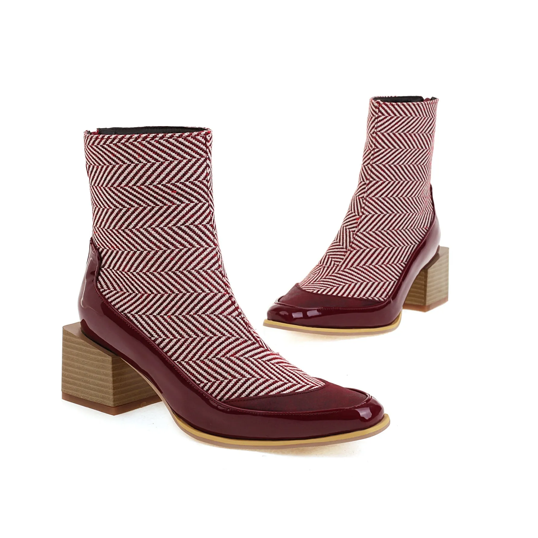 Bigsizeheels Square toe SIen back zipper ankle boots - Red