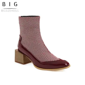 Bigsizeheels Square toe SIen back zipper ankle boots - Red
