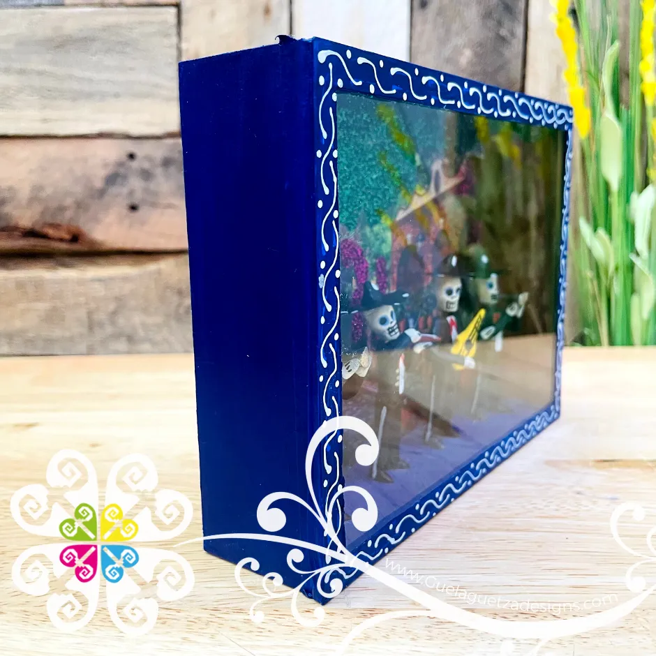 Blue Mexican Scene Box Decor - Cajita Decorativa Barro Cocido