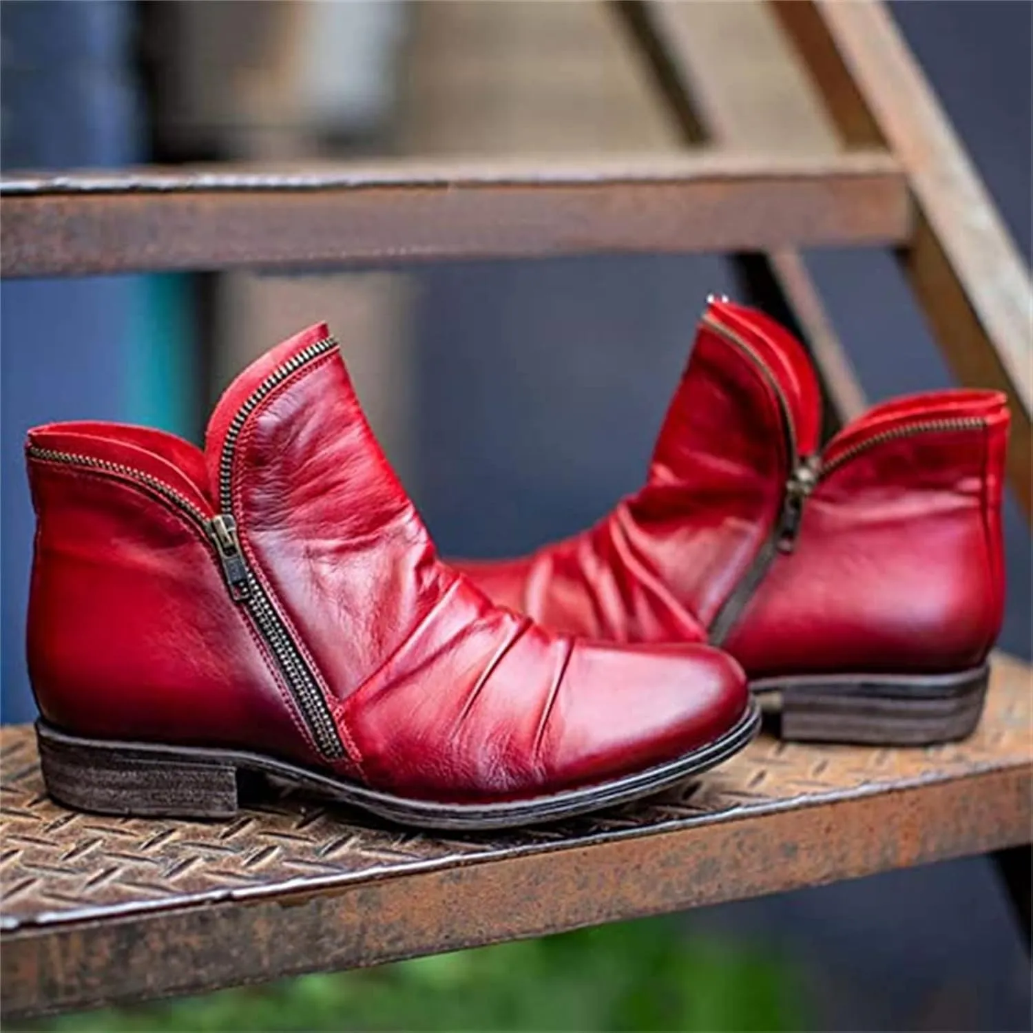 Boots For Women No Heel Cowboy Boots Western Fashion Ankle Cowgirl Boots Combat Short Booties High Top Walking Shoes