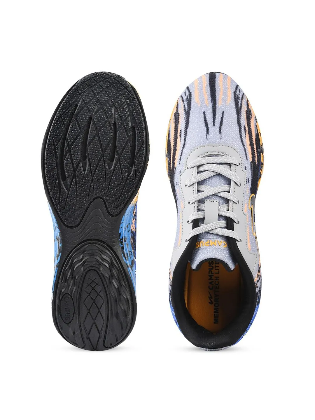 Campus Women Grey & Blue Printed Mesh Running Shoes