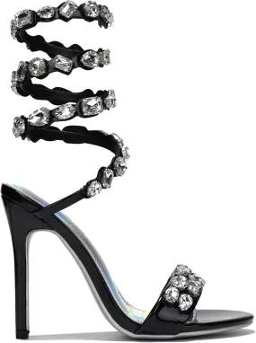 Cape Robbin Women's Rhinestone Stiletto Heel Sandals Jewel Spiral Ankle Wrap Strap High Heels Sandal