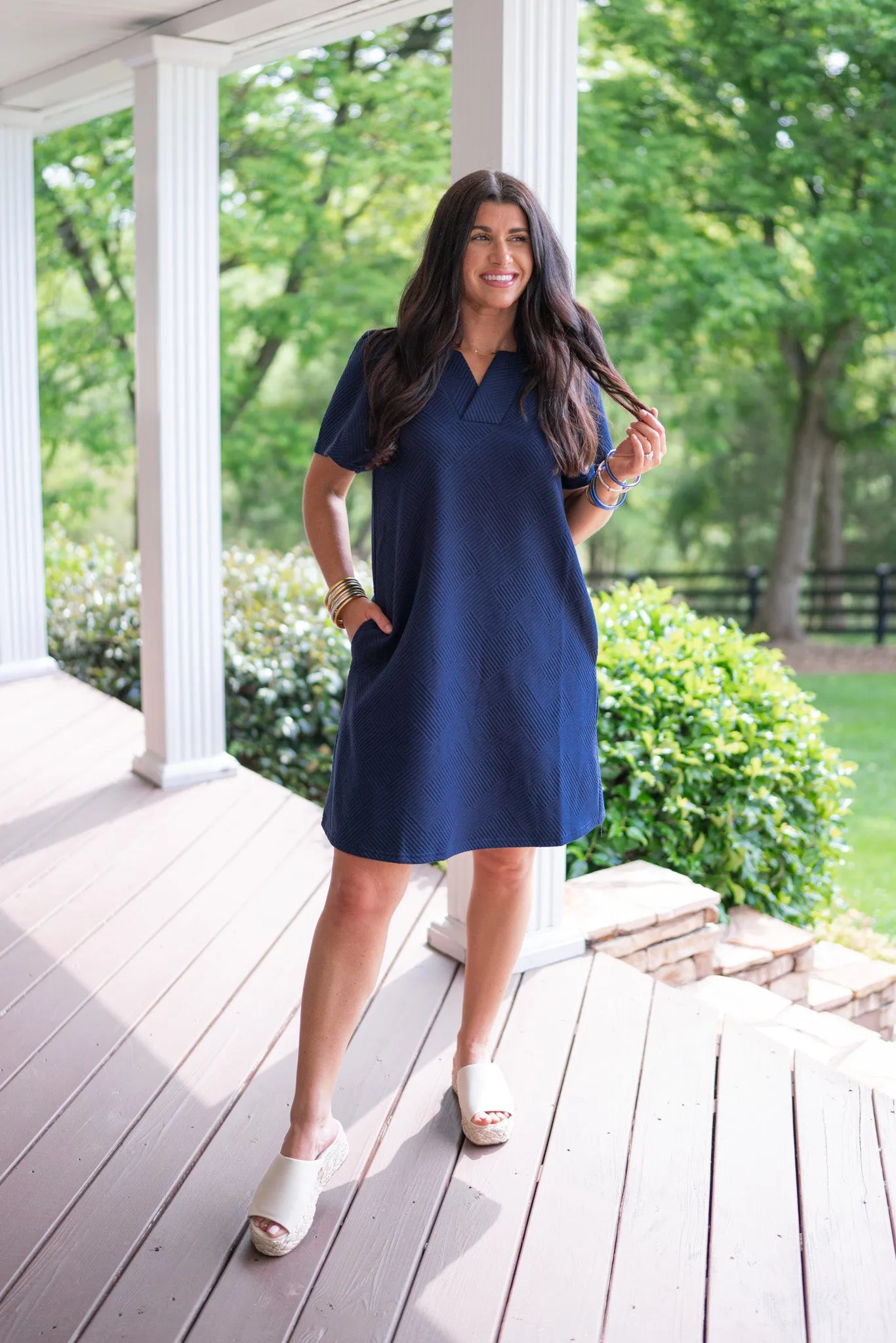 Classic Perfection Navy Textured Dress