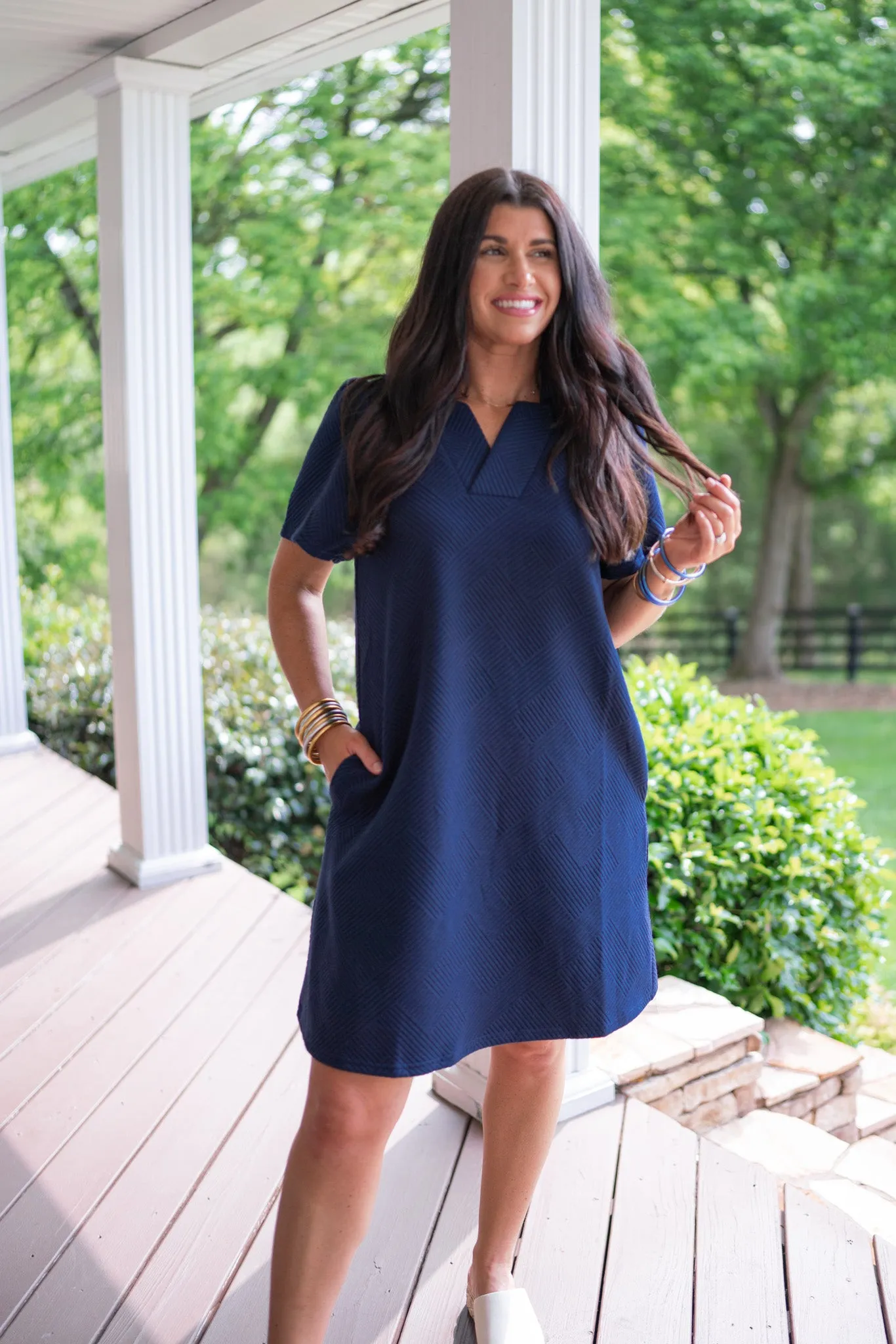 Classic Perfection Navy Textured Dress