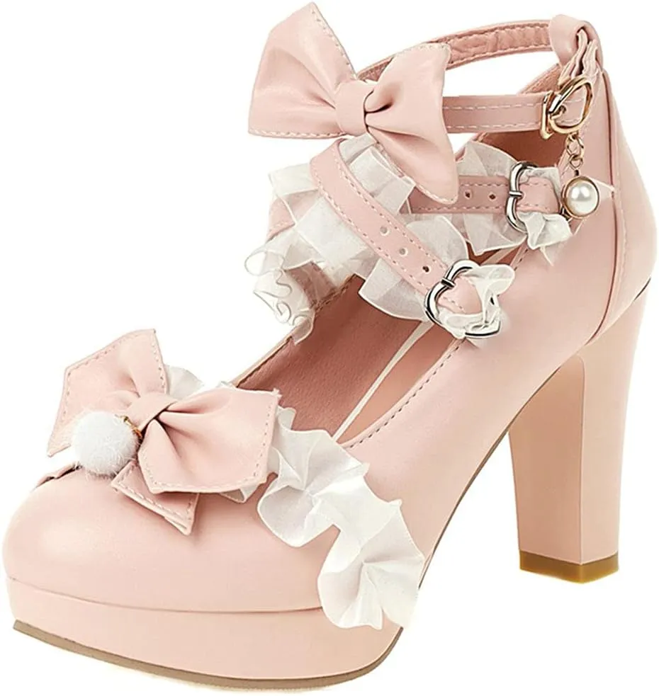 ClassicSter Womens Platform Mary Janes High Chunky Heel Cross Strap Sweet Bow Oxford Gothic Lolita Shoes Dress Pumps