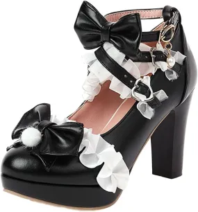 ClassicSter Womens Platform Mary Janes High Chunky Heel Cross Strap Sweet Bow Oxford Gothic Lolita Shoes Dress Pumps