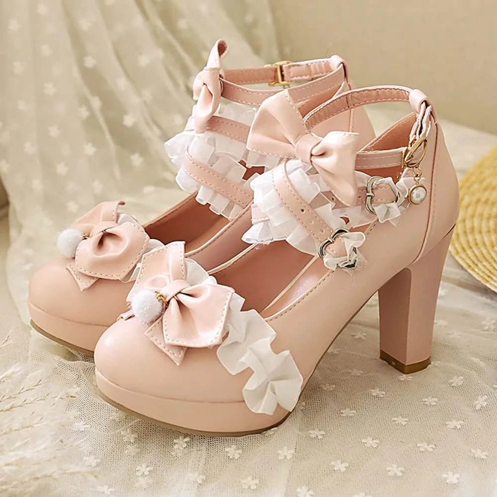 ClassicSter Womens Platform Mary Janes High Chunky Heel Cross Strap Sweet Bow Oxford Gothic Lolita Shoes Dress Pumps