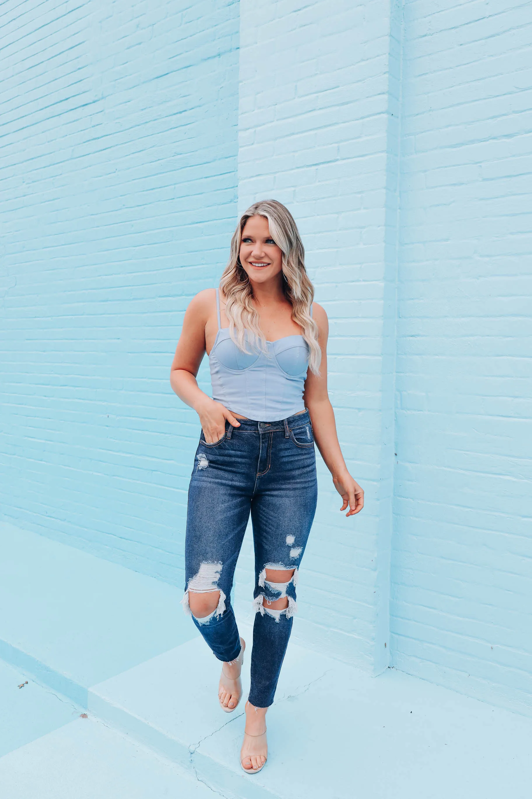 Cora Corset Crop Top - Blue