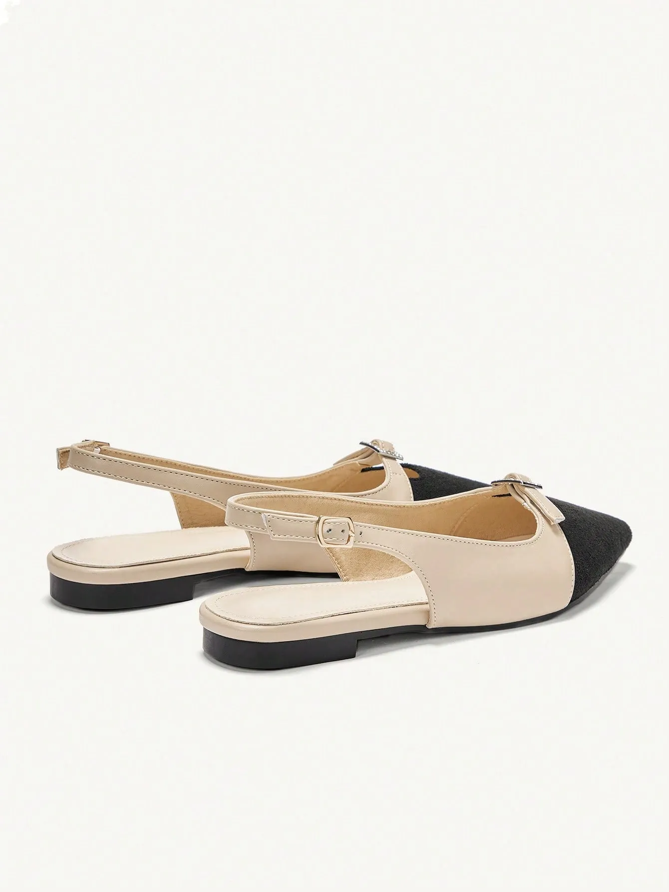 CUCCOO CHICEST Women's Comfortable Pointed Toe Flat Shoes With Rhinestone-Decorated Square Buckle And Open Back Design