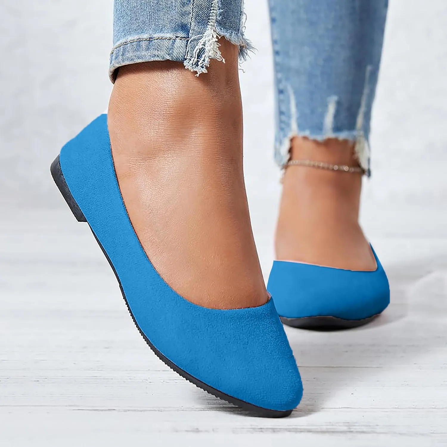 Flat Shoes for Women Comfortable Slip on Shallow Shoe Women's Flats Casual Dressy Suede Lightweight Single-Shoes