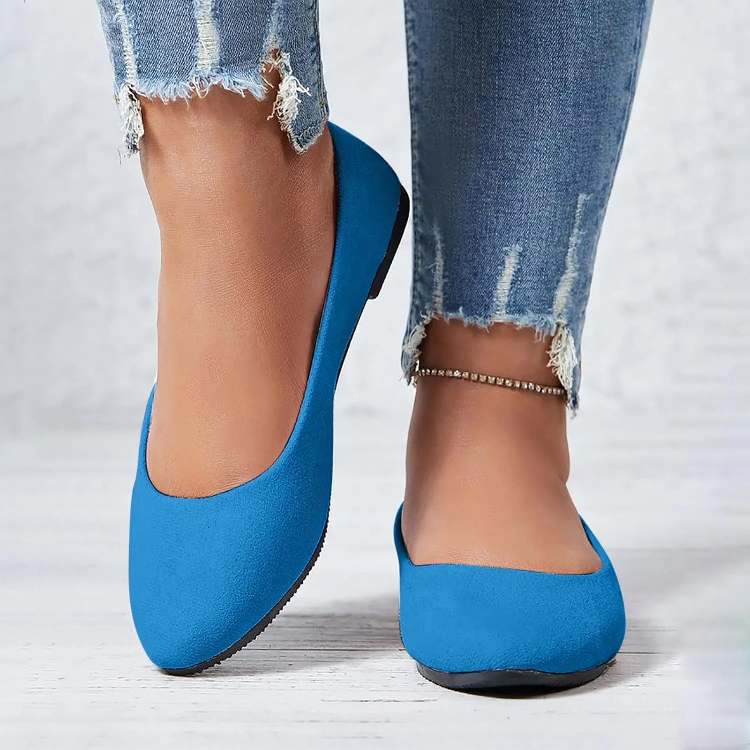 Flat Shoes for Women Comfortable Slip on Shallow Shoe Women's Flats Casual Dressy Suede Lightweight Single-Shoes