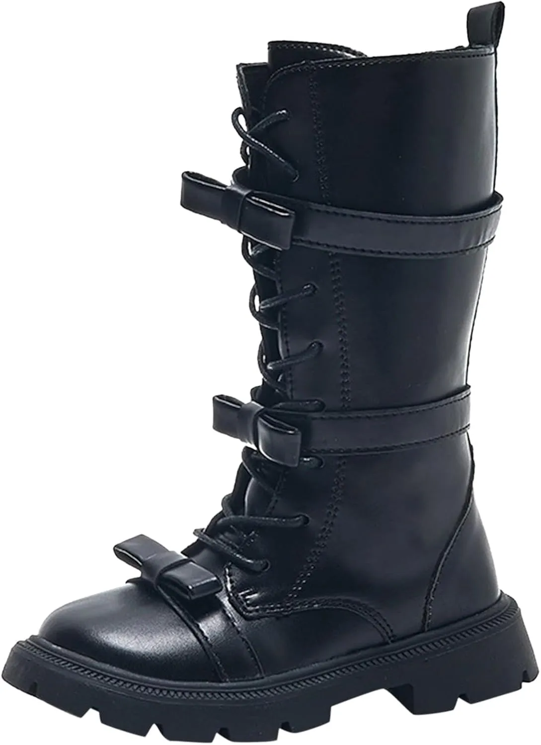 Girl's Knee High Boots Lace-Up Side Zipper Combat Riding Boots Fuax Leather Military Boots Toddler/Little Kid/Big Kid