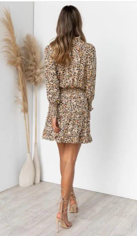 High Neck Leopard Print Dress