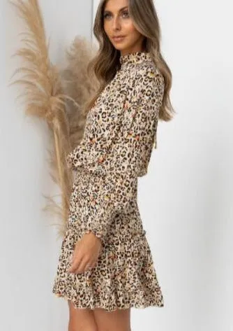 High Neck Leopard Print Dress