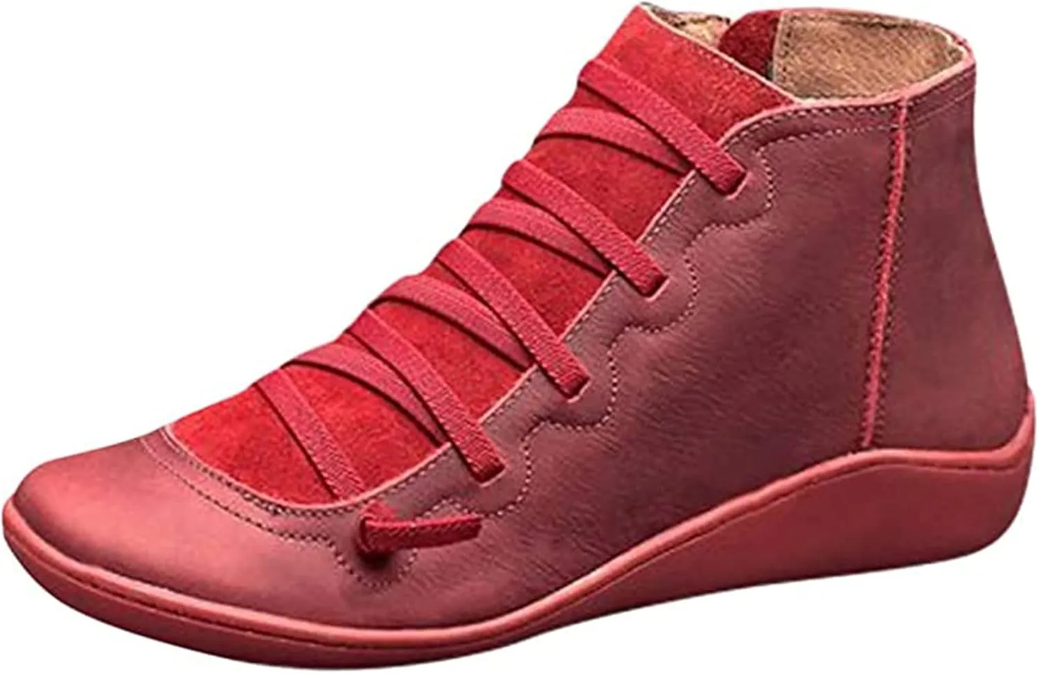 Ladmiple Ankle Boots For Women No Heel Casual High Top Side Zipper Short Booties Western Cowboy Cowgirl Walking Shoes