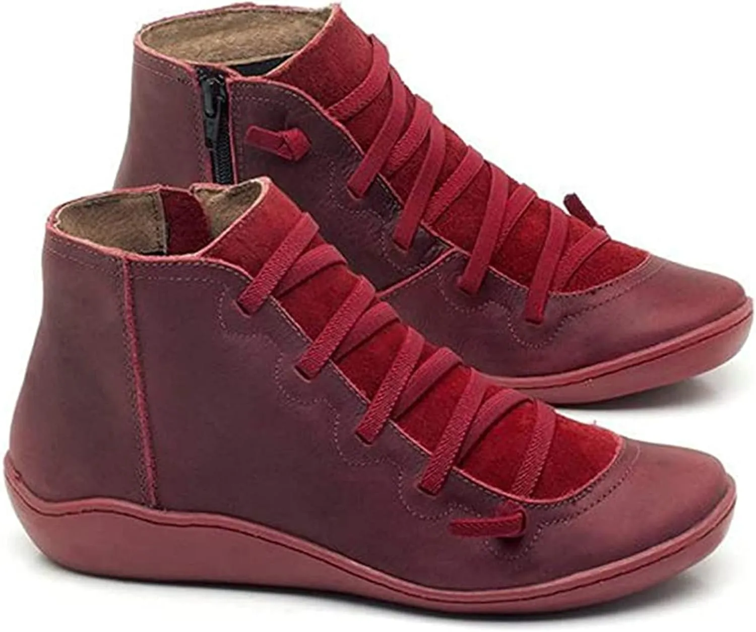 Ladmiple Ankle Boots For Women No Heel Casual High Top Side Zipper Short Booties Western Cowboy Cowgirl Walking Shoes