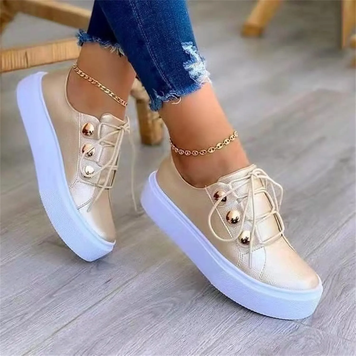 Ladmiple Sneakers For Women Slip On Wide Width Fashion Casual Comfortable Walking Shoes Lace Up Platform Flats Loafers