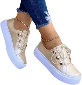Ladmiple Sneakers For Women Slip On Wide Width Fashion Casual Comfortable Walking Shoes Lace Up Platform Flats Loafers