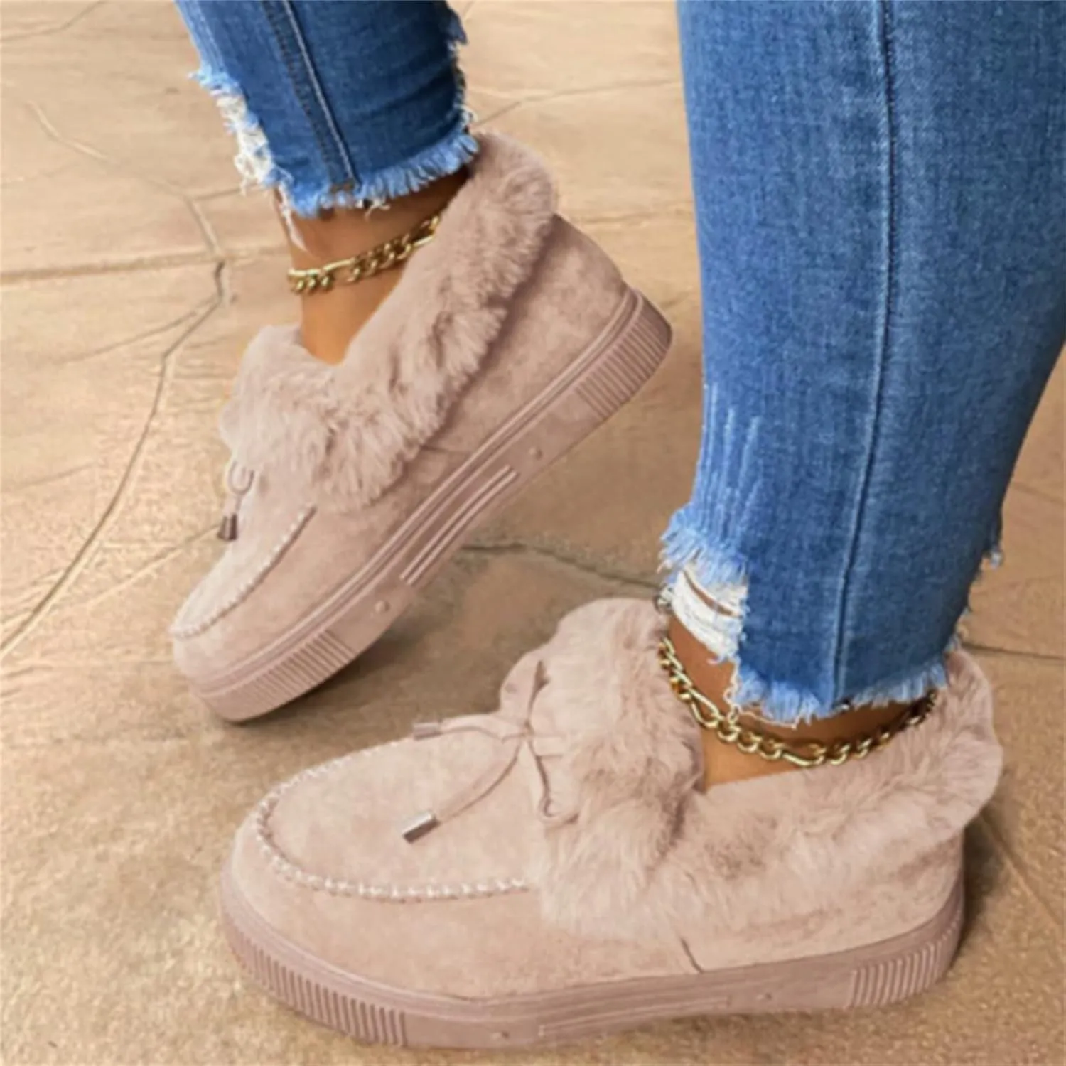 Lausiuoe Boots For Women Ankle Booties Winter Fuzzy Warm Fluffy House Shoes Silp On Comfortable Casual Loafers Slippers