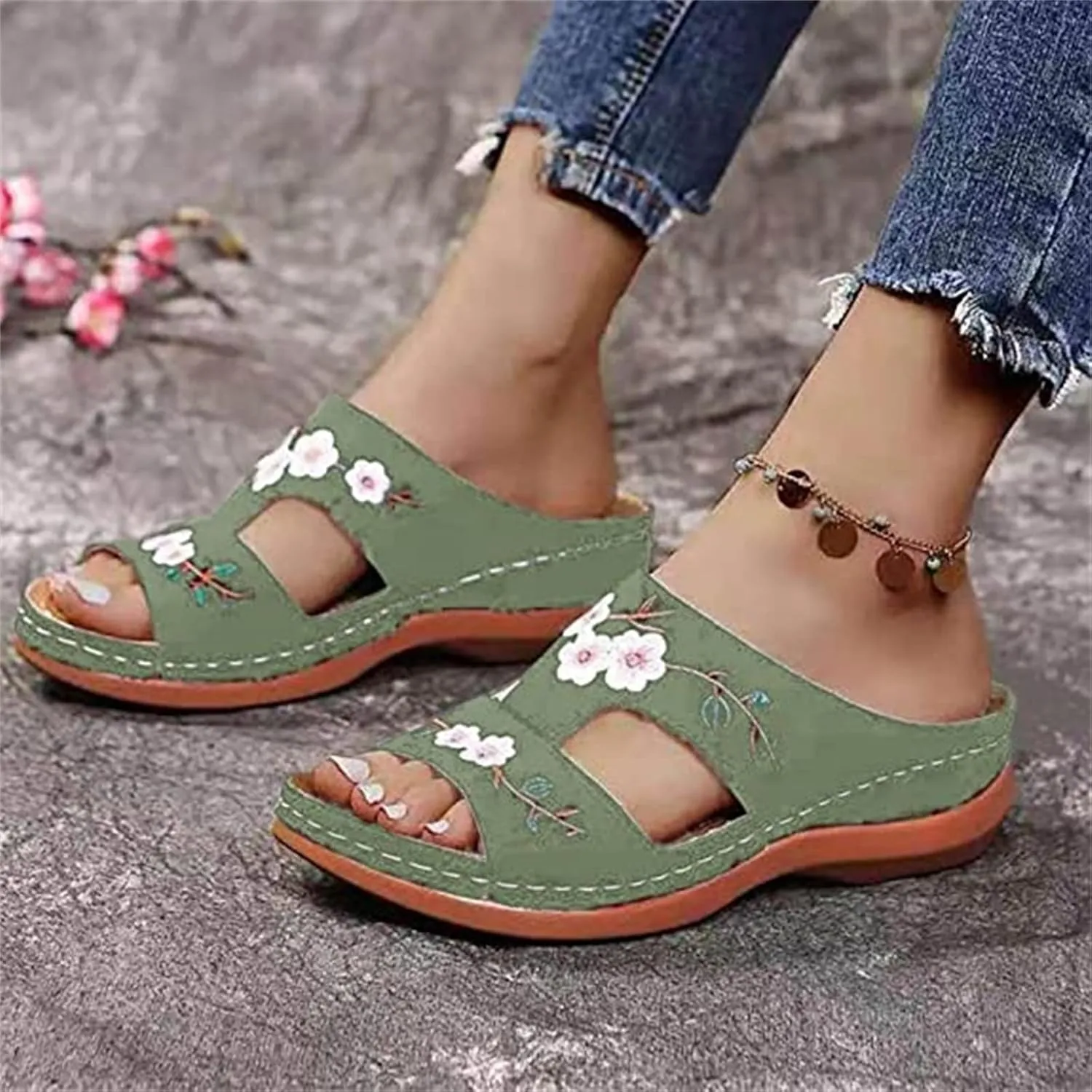 Lausiuoe Comfortable Orthopedic Sandals For Women Dressy Summer Comfortable Arch Support Open Toe Orthotic Slides Flip Flops