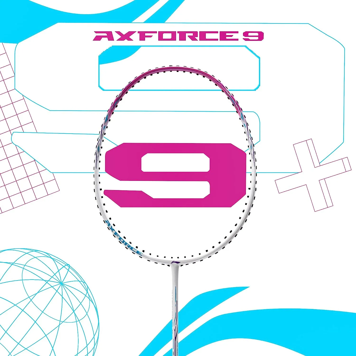 Li-Ning AX FORCE 9 strung Badminton Racket (White/Pink) with Free Full Cover