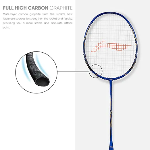 Li-Ning Super Series 2020 strung Graphite Badminton Racket (Blue/Gold) with Free Full Cover