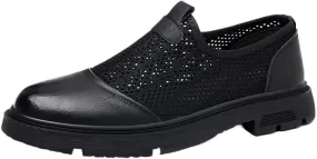 Men's Breathable Mesh Leather Orthopedic Travel Slip-On Loafers,Mens Arch Support Slip-on Loafers,Breathable Comfortable