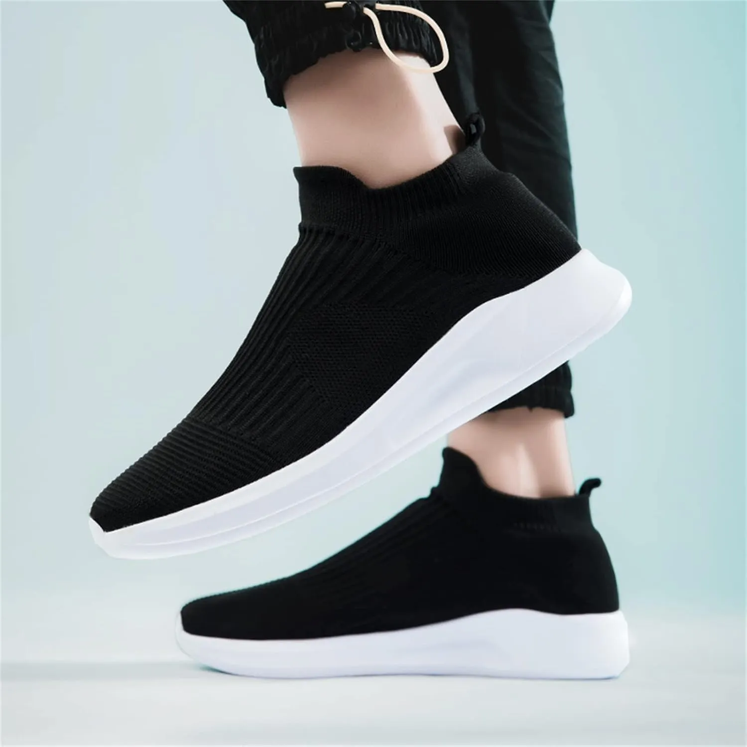 Mens Loafers & Slip-Ons Fashion Spring and Summer Men Sports Shoes Flat Bottom Lightweight Slip On Fly Woven Mesh