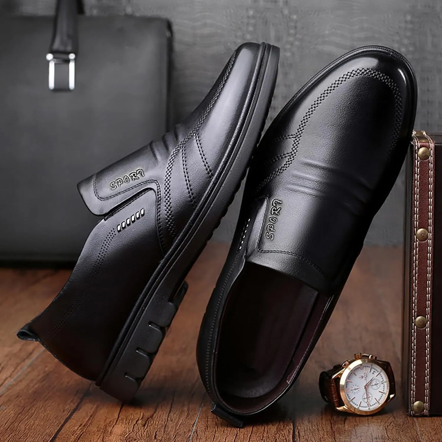 Mens Loafers & Slip-Ons Men Leather Shoes Fashionable and Casual New Flat Bottomed Soft Sole Slip On Comfortable