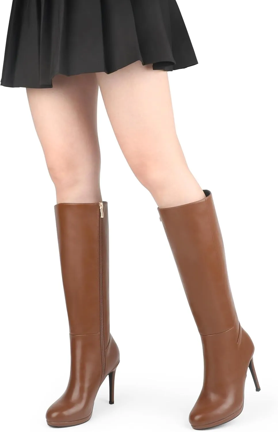 MERUMOTE Women's Knee High Boots Platform Heel Boots Stiletto Heels Tall Boots Side Zipper Long Boots