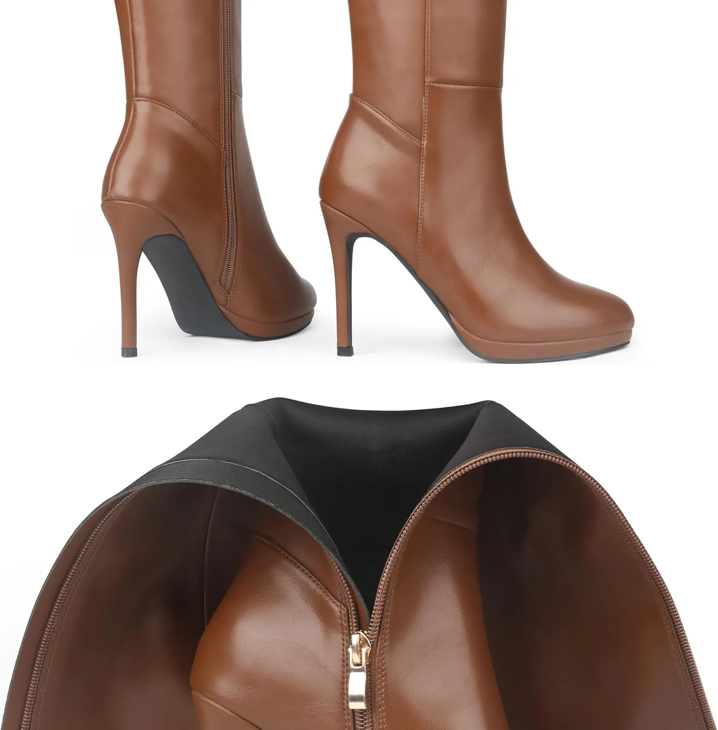 MERUMOTE Women's Knee High Boots Platform Heel Boots Stiletto Heels Tall Boots Side Zipper Long Boots