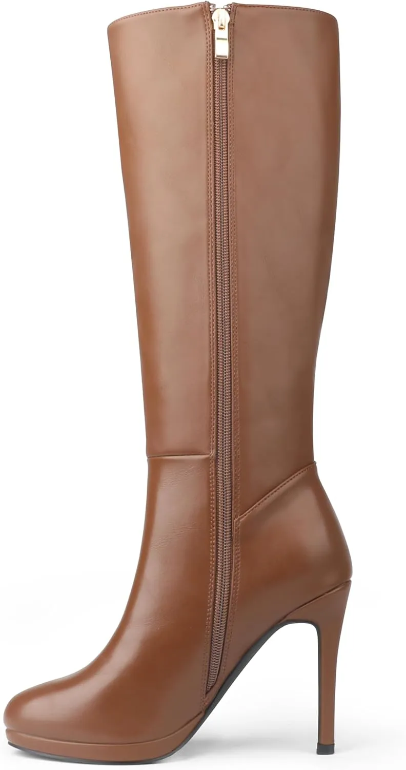 MERUMOTE Women's Knee High Boots Platform Heel Boots Stiletto Heels Tall Boots Side Zipper Long Boots