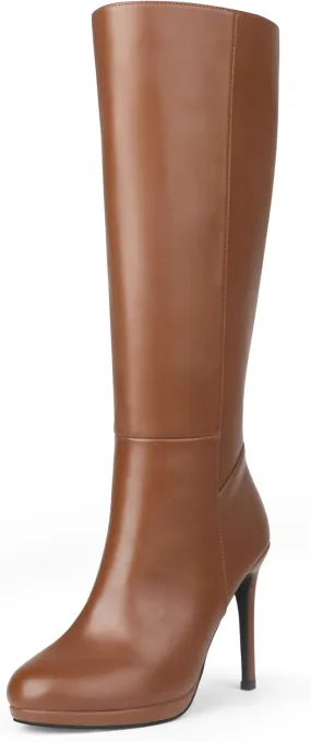 MERUMOTE Women's Knee High Boots Platform Heel Boots Stiletto Heels Tall Boots Side Zipper Long Boots