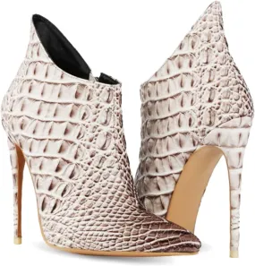 MOOMMO Vintage Pointed Toe Stiletto Heels Ankle Boots for Women Animal Print Side Zip 5 Inch High Heel Leopard Crocodile Boots Zipper Snakeskin Dress Boot Suede Booties Dressy Fashion Party 4-12 M US