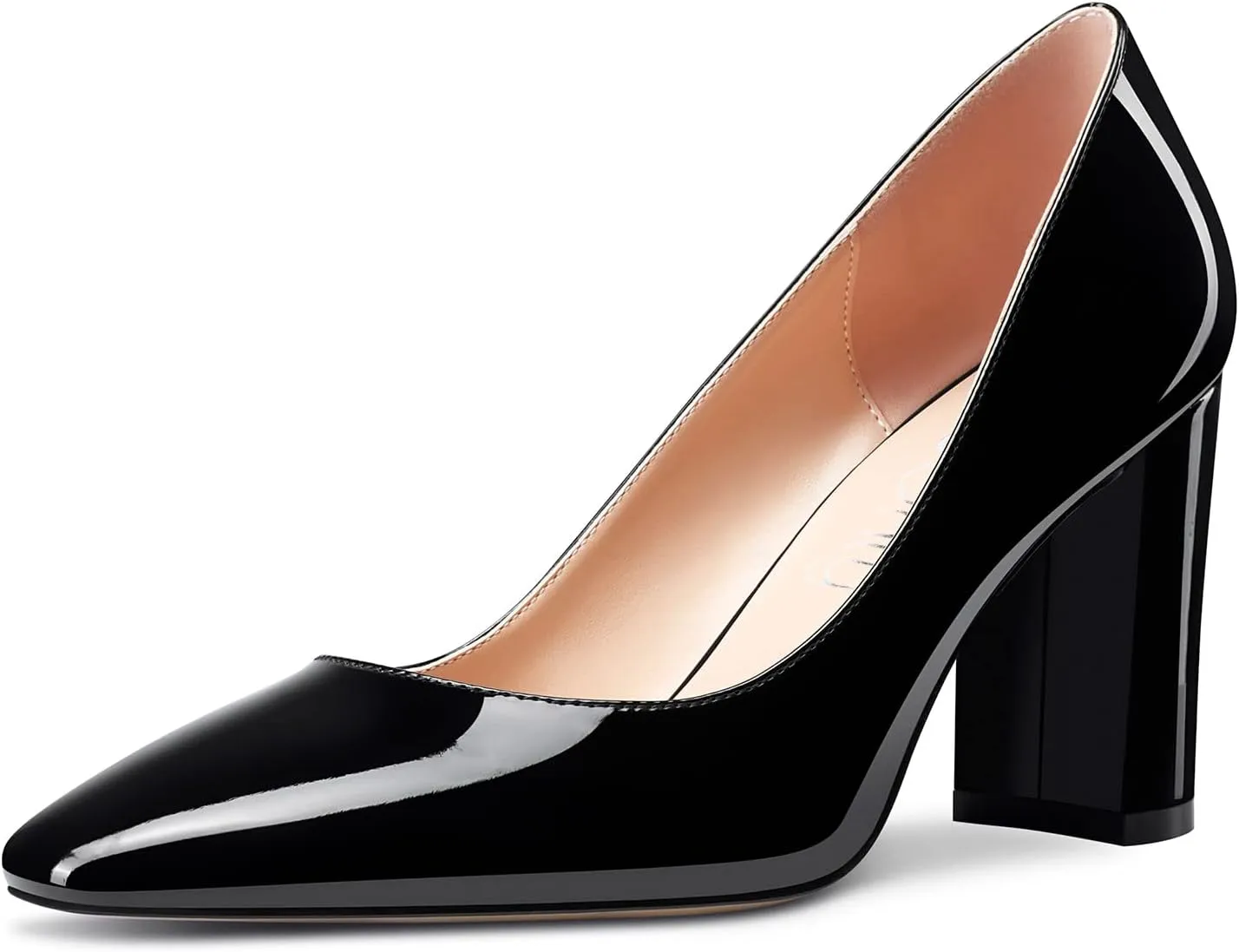 NobleOnly Women High Chunky Block Heel Square Close Toe Slip-on Pumps Classic Cute Dress Shoes 3.3 Inches Heels