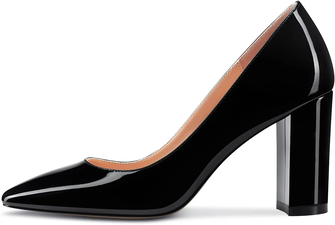 NobleOnly Women High Chunky Block Heel Square Close Toe Slip-on Pumps Classic Cute Dress Shoes 3.3 Inches Heels