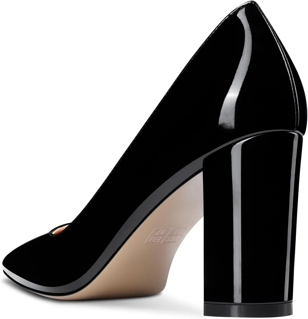 NobleOnly Women High Chunky Block Heel Square Close Toe Slip-on Pumps Classic Cute Dress Shoes 3.3 Inches Heels
