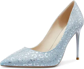 NobleOnly Women's Comfortable Leather High Heels Pumps Pointed Toe Slip-on Pumps Office Classic Shoes 10CM Stilettos Heels