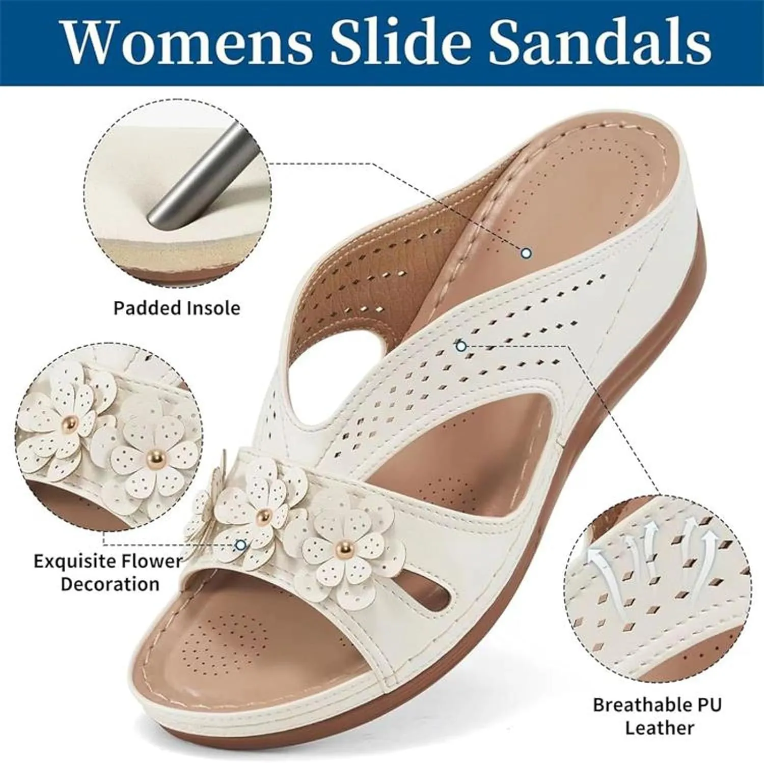 Orthopedic Sandals for Women: Slip On Dressy Summer Comfortable Slides Walking Sandals Lightweight Memory Foam Platform Shoes