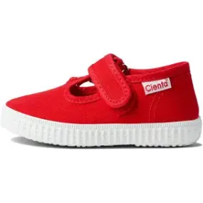 Red canvas velcro t-strap shoe