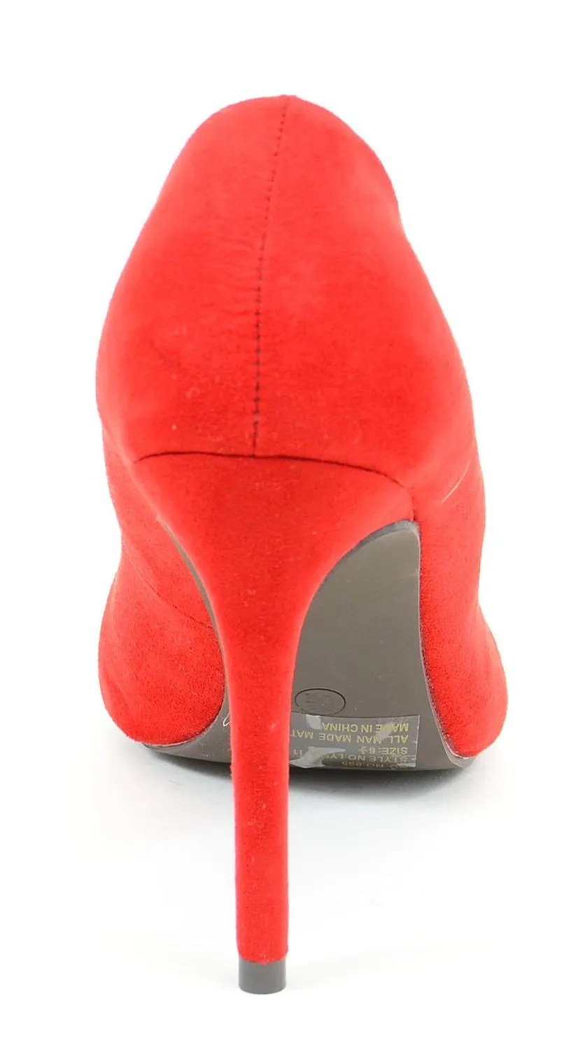 Red Rockabilly Pin-up Pointy Toe Single Sole Vegan Suede Women's Pump