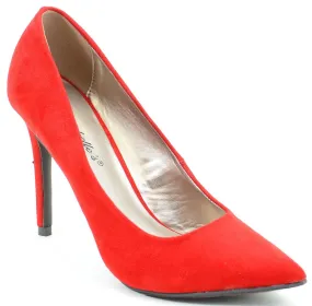 Red Rockabilly Pin-up Pointy Toe Single Sole Vegan Suede Women's Pump